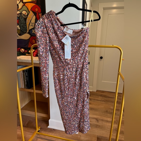 NEW WITH TAGS! Bronx and Banco Galaxy Midi Dress Pink Sequin - Picture 4 of 10